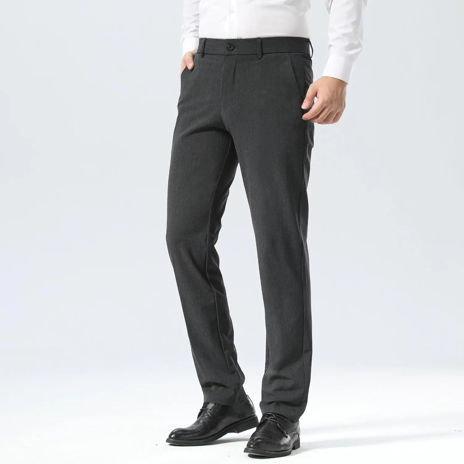 Plaid&Plain Mens Slim Fit Dress Pants Stretch Dress Pants