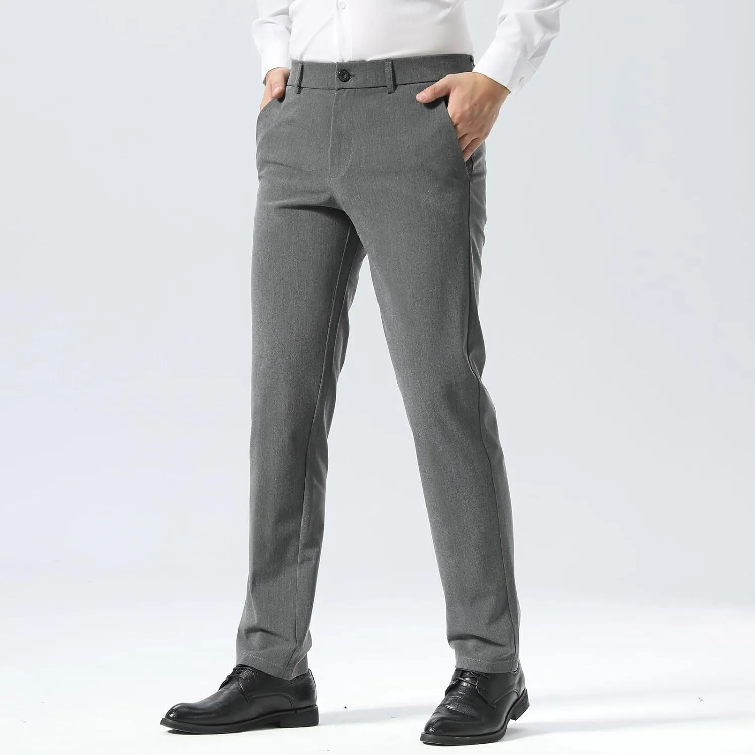 Plaid&Plain Mens Slim Fit Dress Pants Stretch Dress Pants