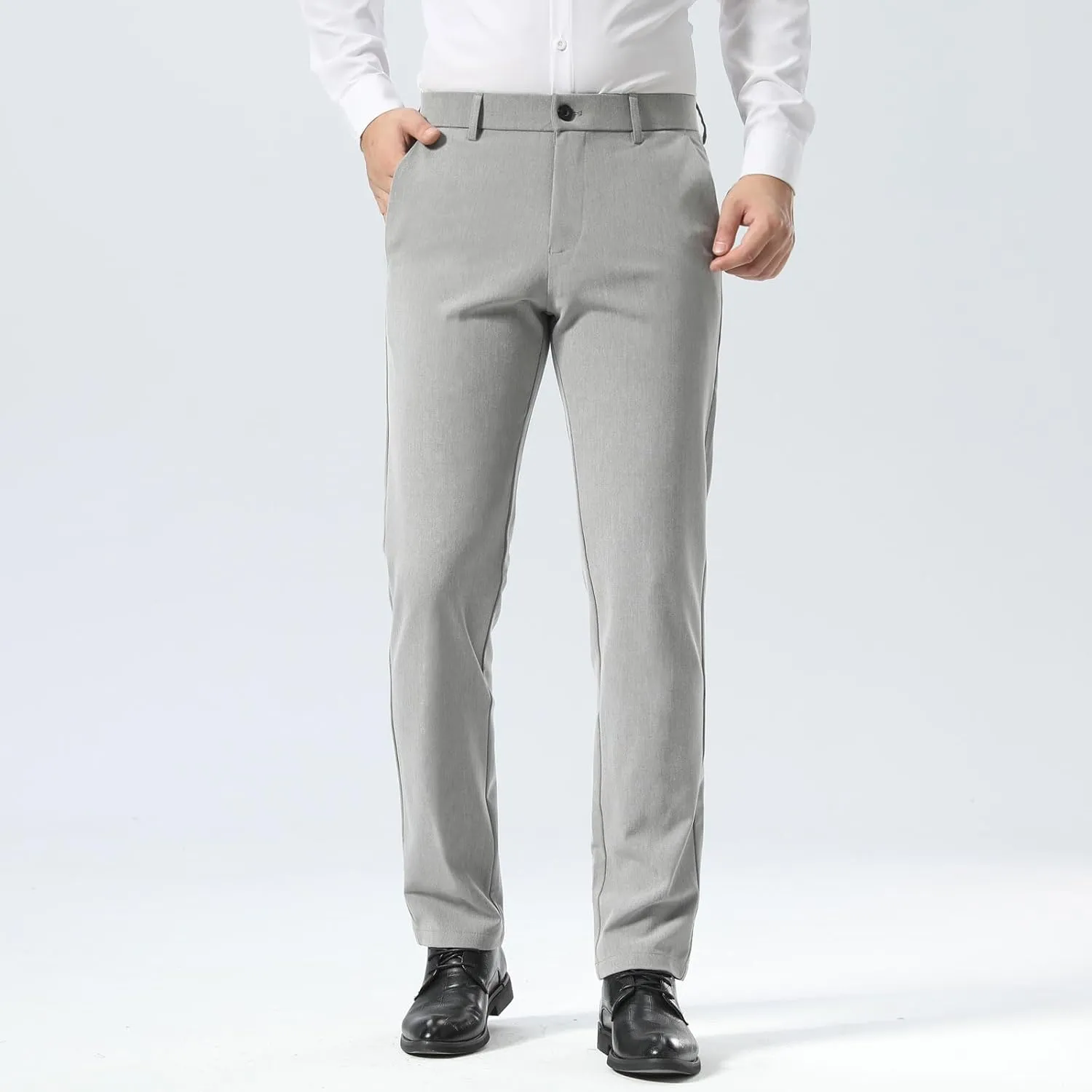 Plaid&Plain Mens Slim Fit Dress Pants Stretch Dress Pants