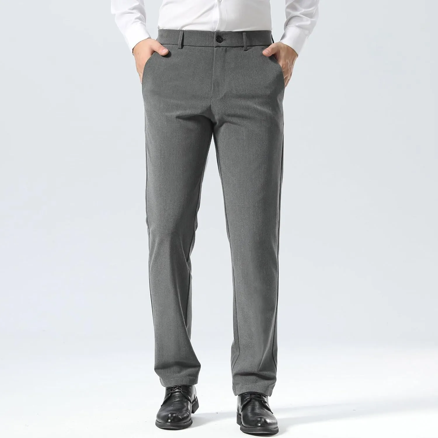 Plaid&Plain Mens Slim Fit Dress Pants Stretch Dress Pants
