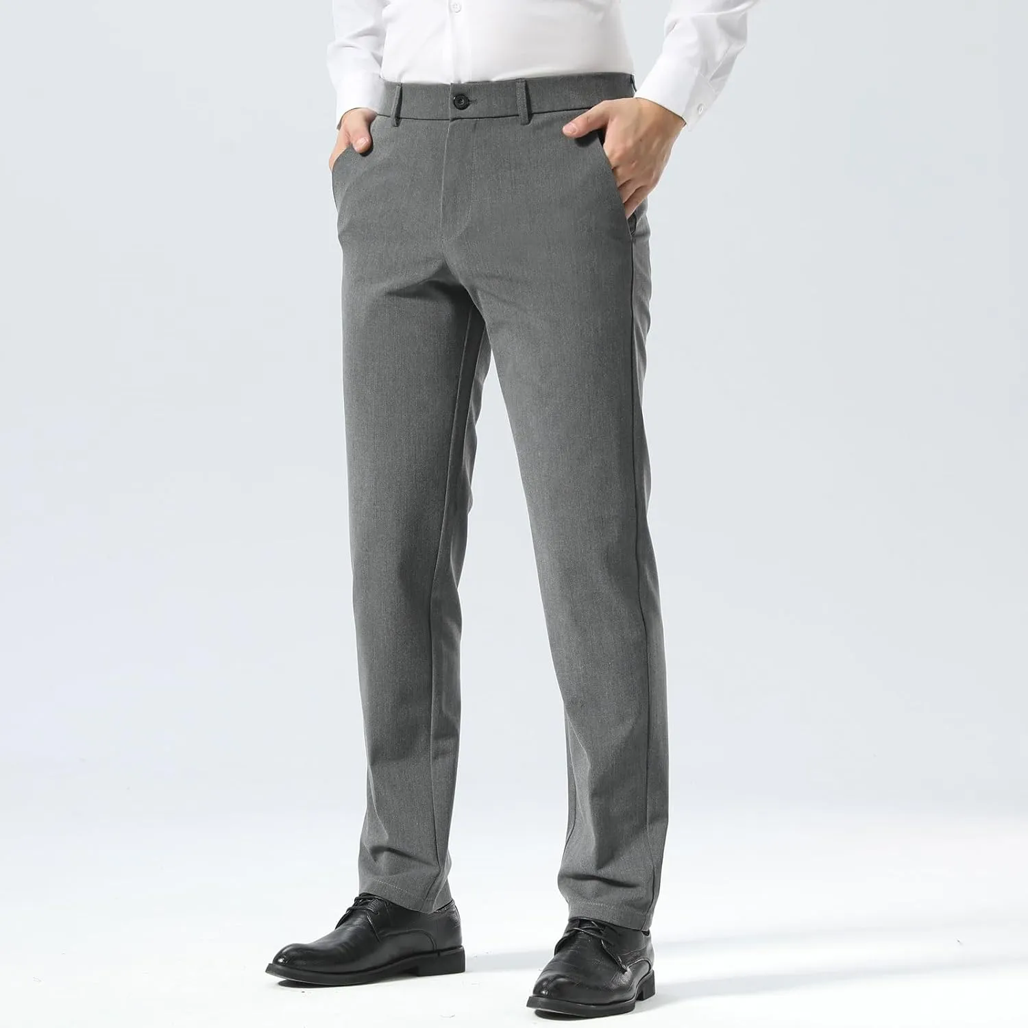 Plaid&Plain Mens Slim Fit Dress Pants Stretch Dress Pants