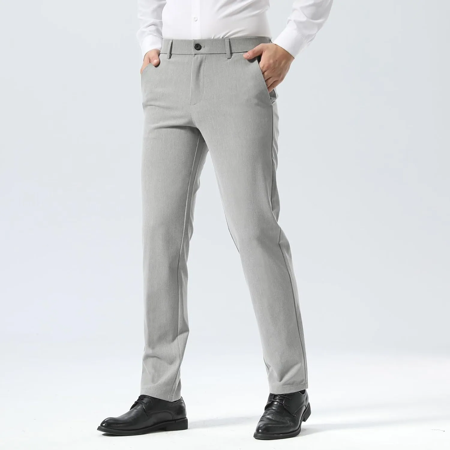 Plaid&Plain Mens Slim Fit Dress Pants Stretch Dress Pants