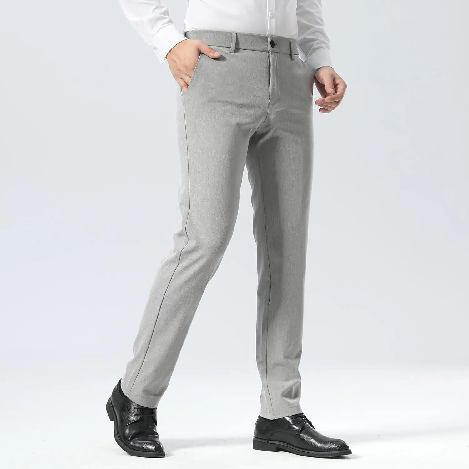 Plaid&Plain Mens Slim Fit Dress Pants Stretch Dress Pants