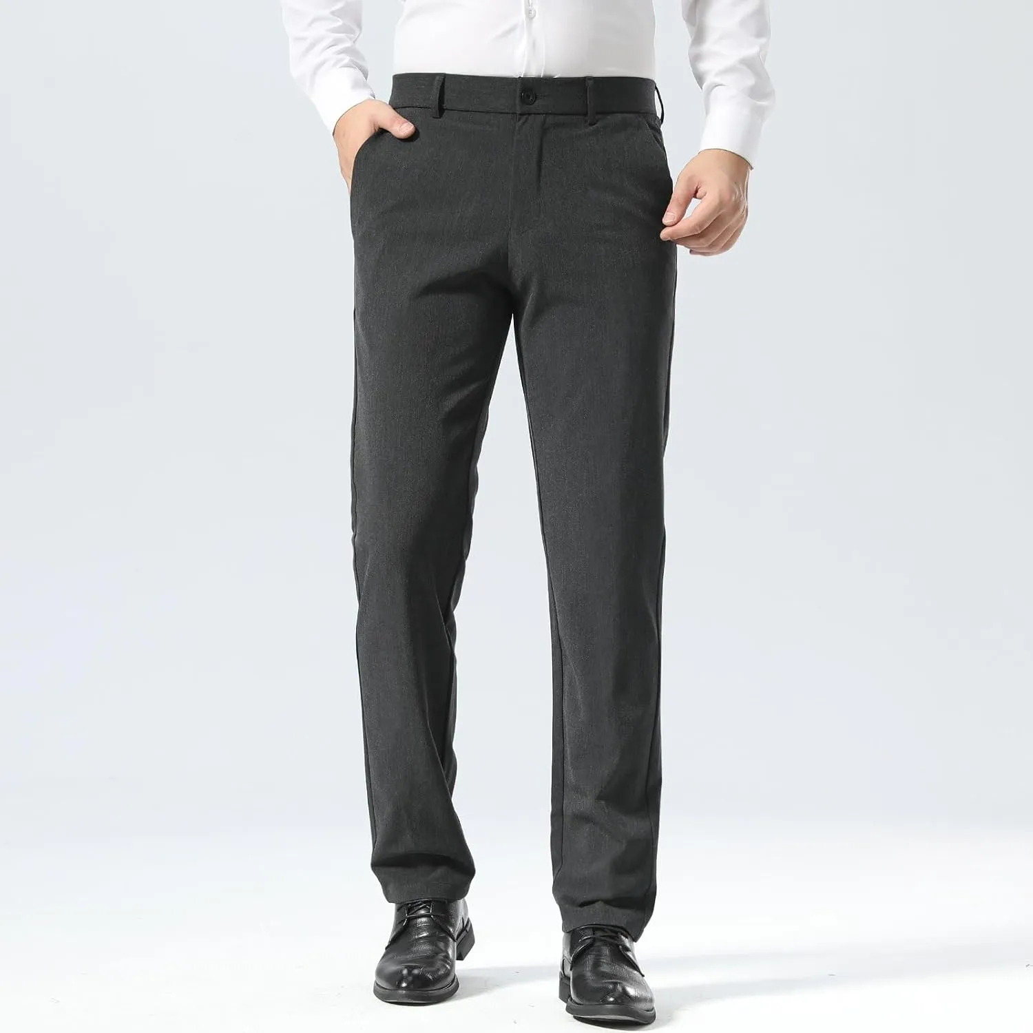 Plaid&Plain Mens Slim Fit Dress Pants Stretch Dress Pants