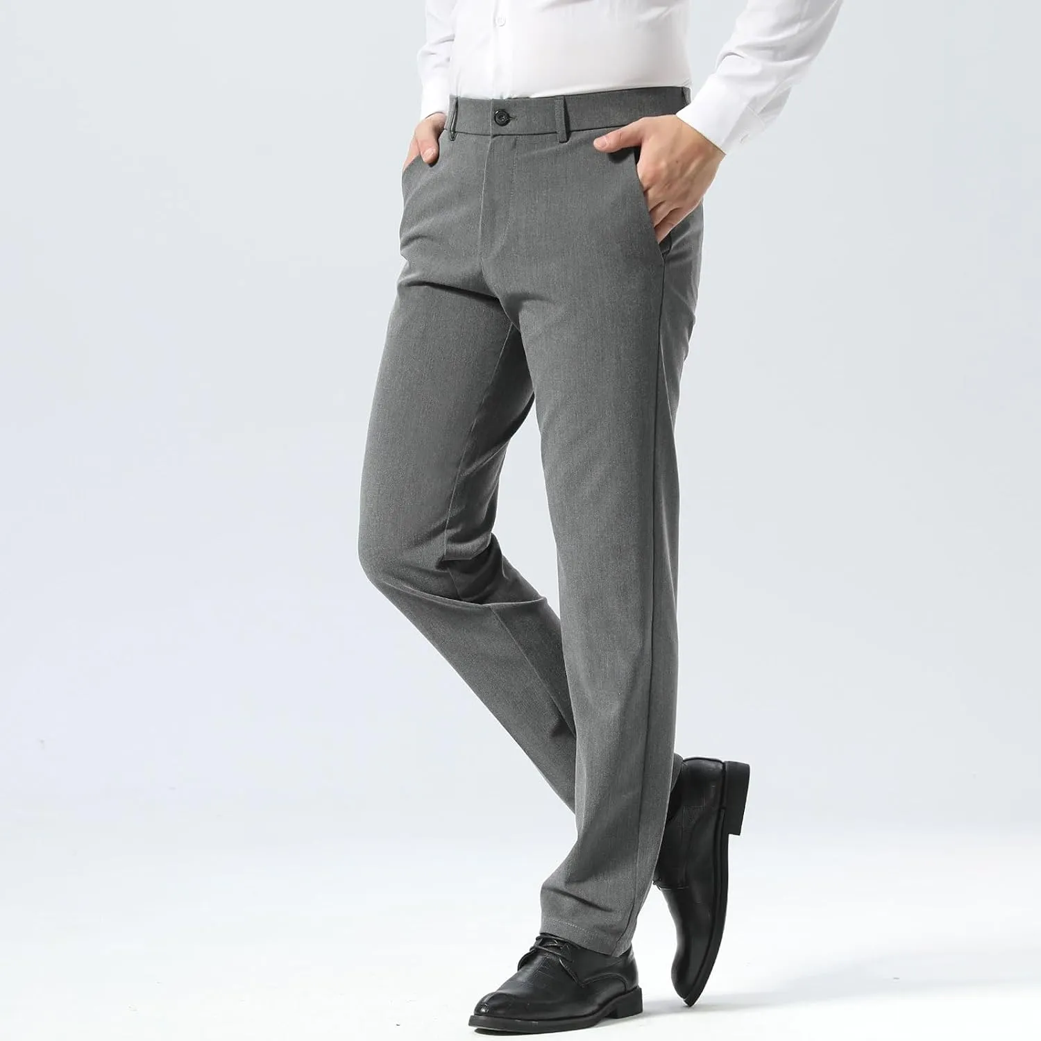 Plaid&Plain Mens Slim Fit Dress Pants Stretch Dress Pants