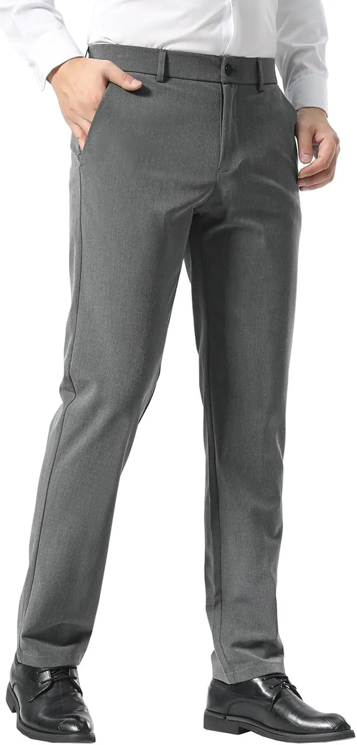 Plaid&Plain Mens Slim Fit Dress Pants Stretch Dress Pants
