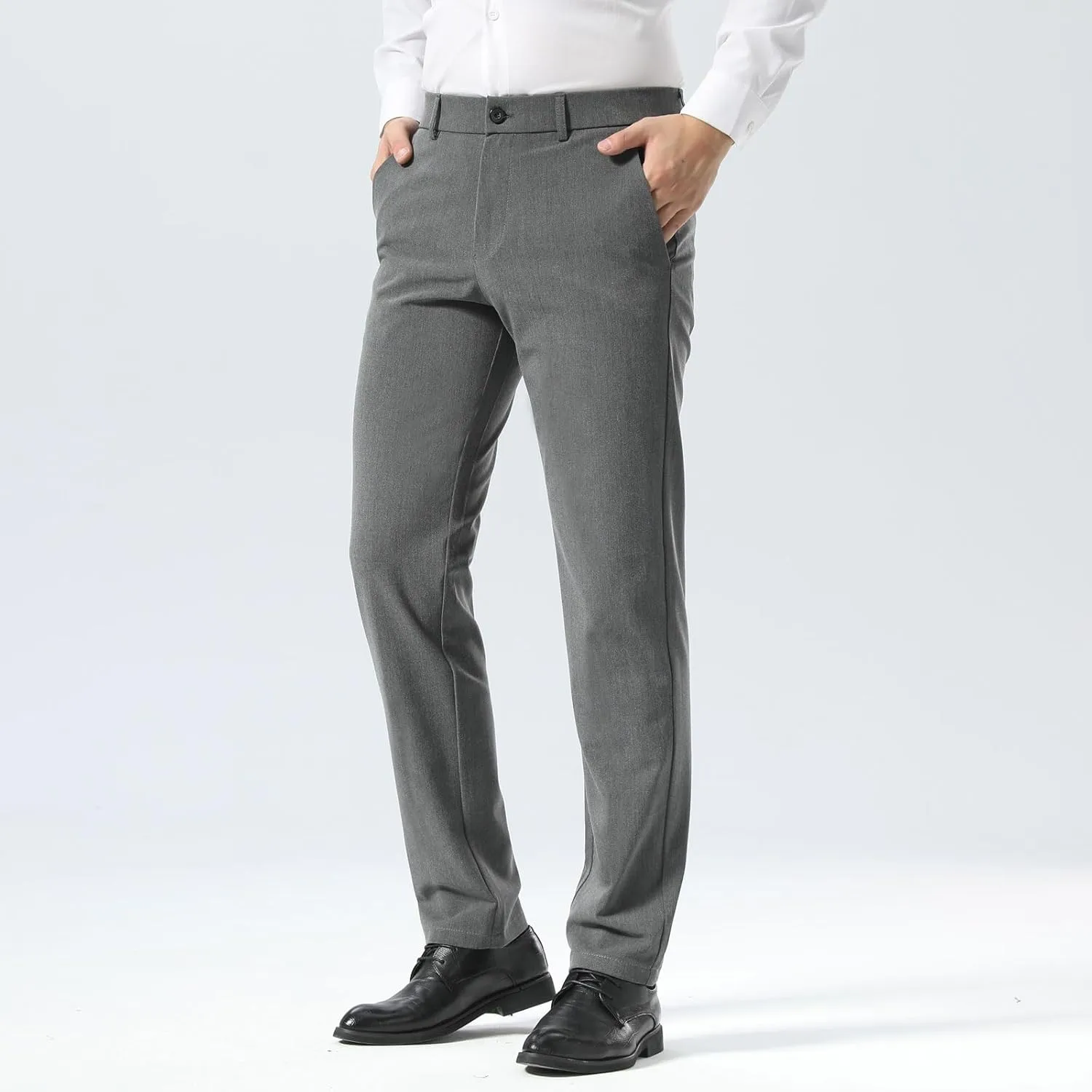 Plaid&Plain Mens Slim Fit Dress Pants Stretch Dress Pants