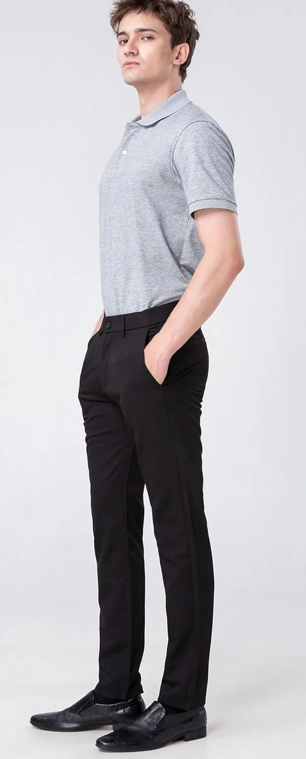 Plaid&Plain Mens Slim Fit Dress Pants Stretch Dress Pants