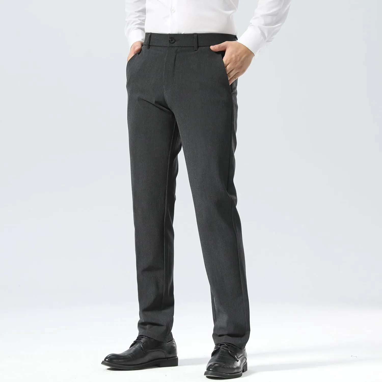 Plaid&Plain Mens Slim Fit Dress Pants Stretch Dress Pants