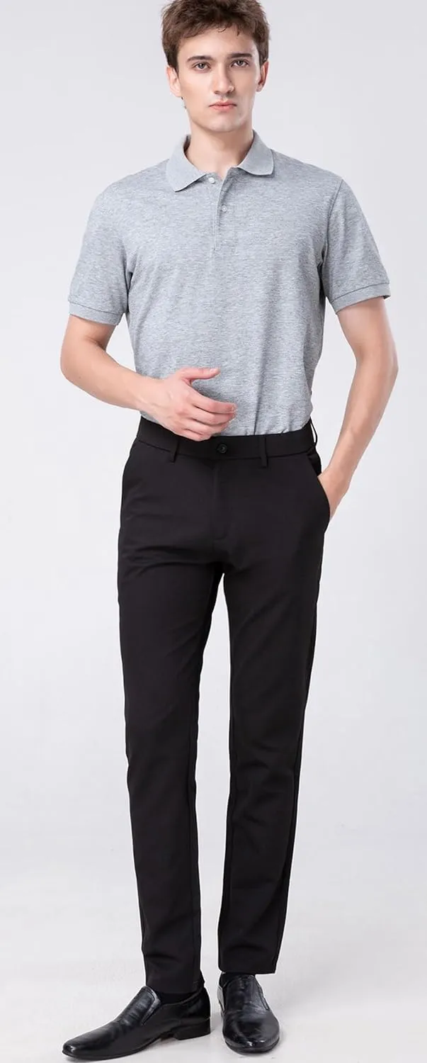 Plaid&Plain Mens Slim Fit Dress Pants Stretch Dress Pants