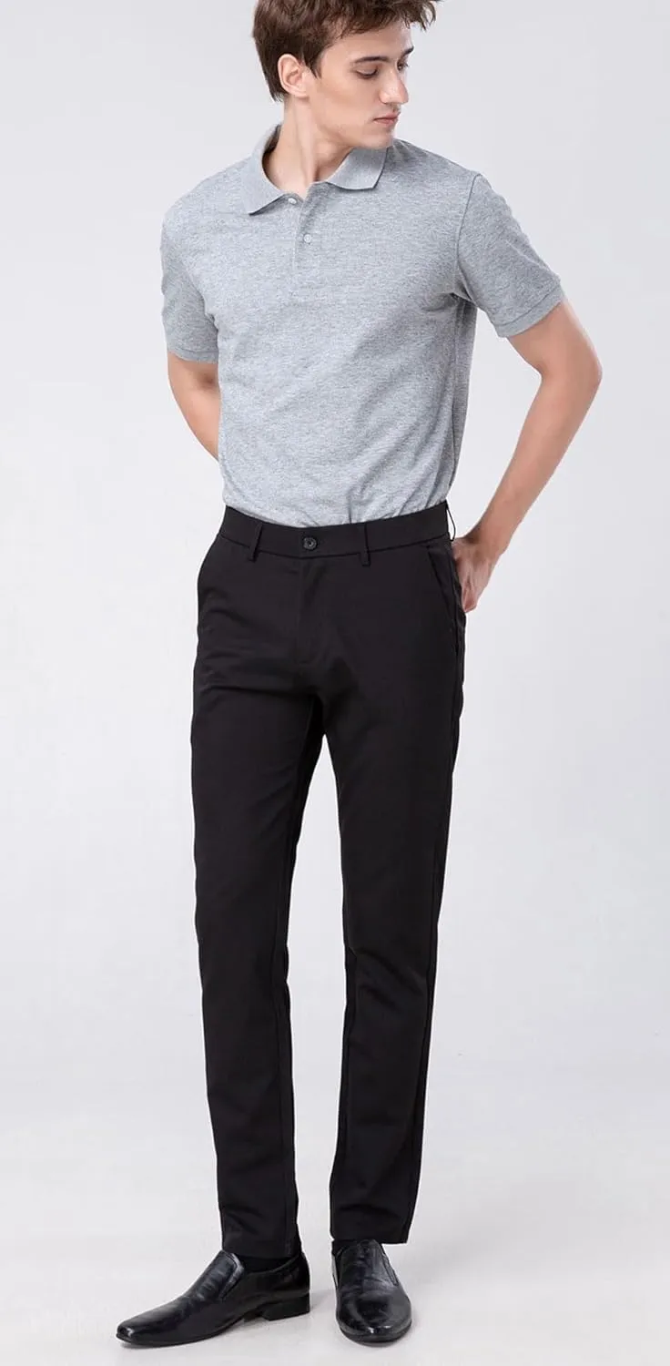 Plaid&Plain Mens Slim Fit Dress Pants Stretch Dress Pants