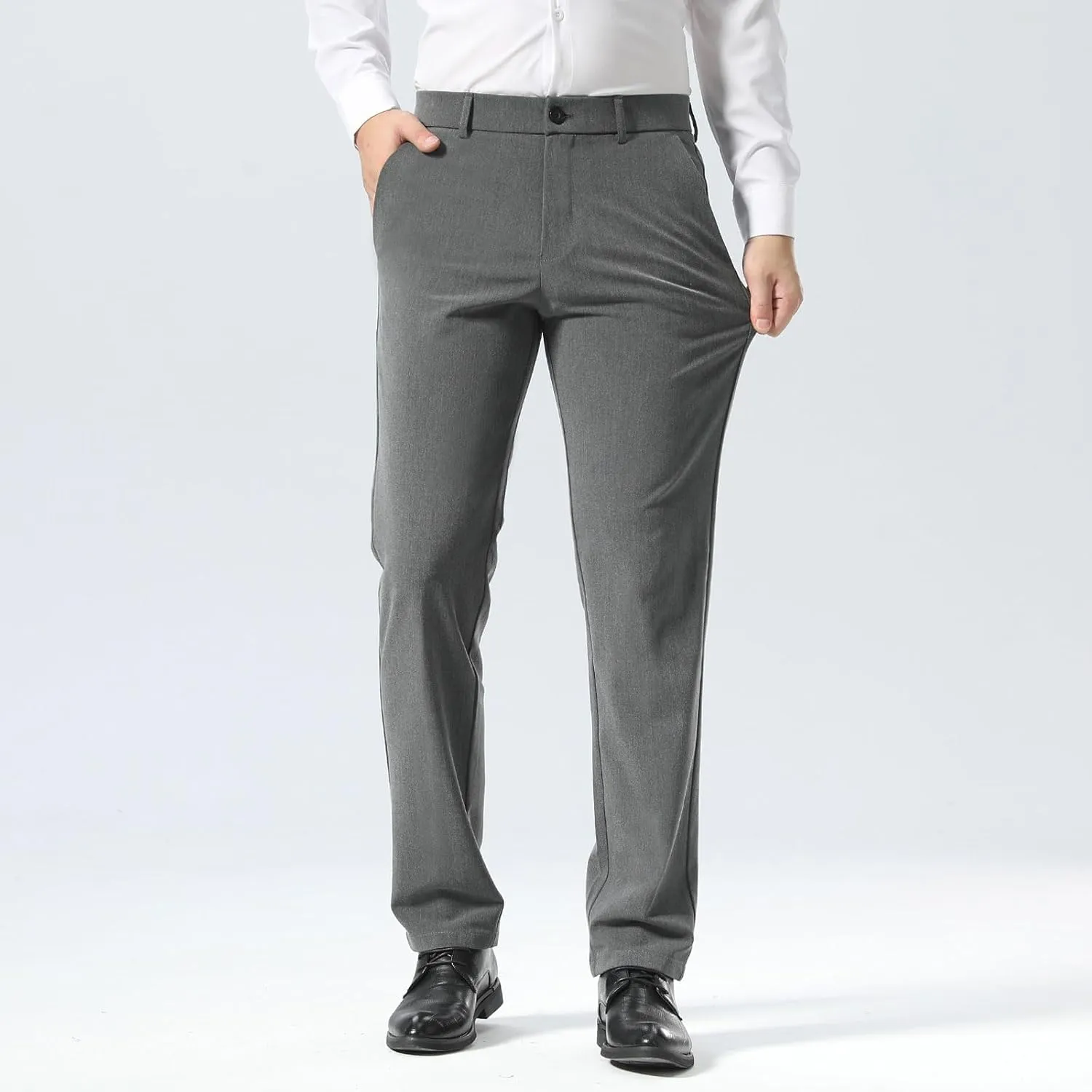 Plaid&Plain Mens Slim Fit Dress Pants Stretch Dress Pants