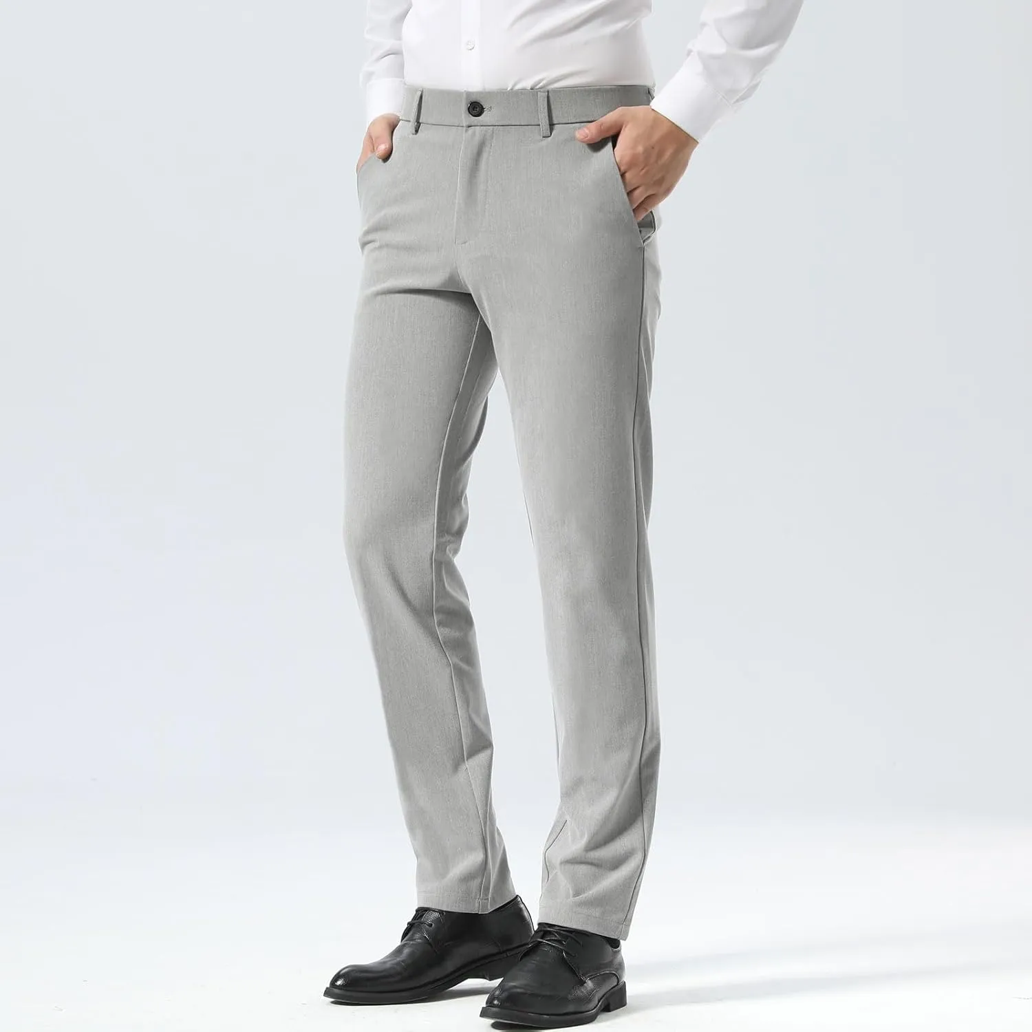 Plaid&Plain Mens Slim Fit Dress Pants Stretch Dress Pants