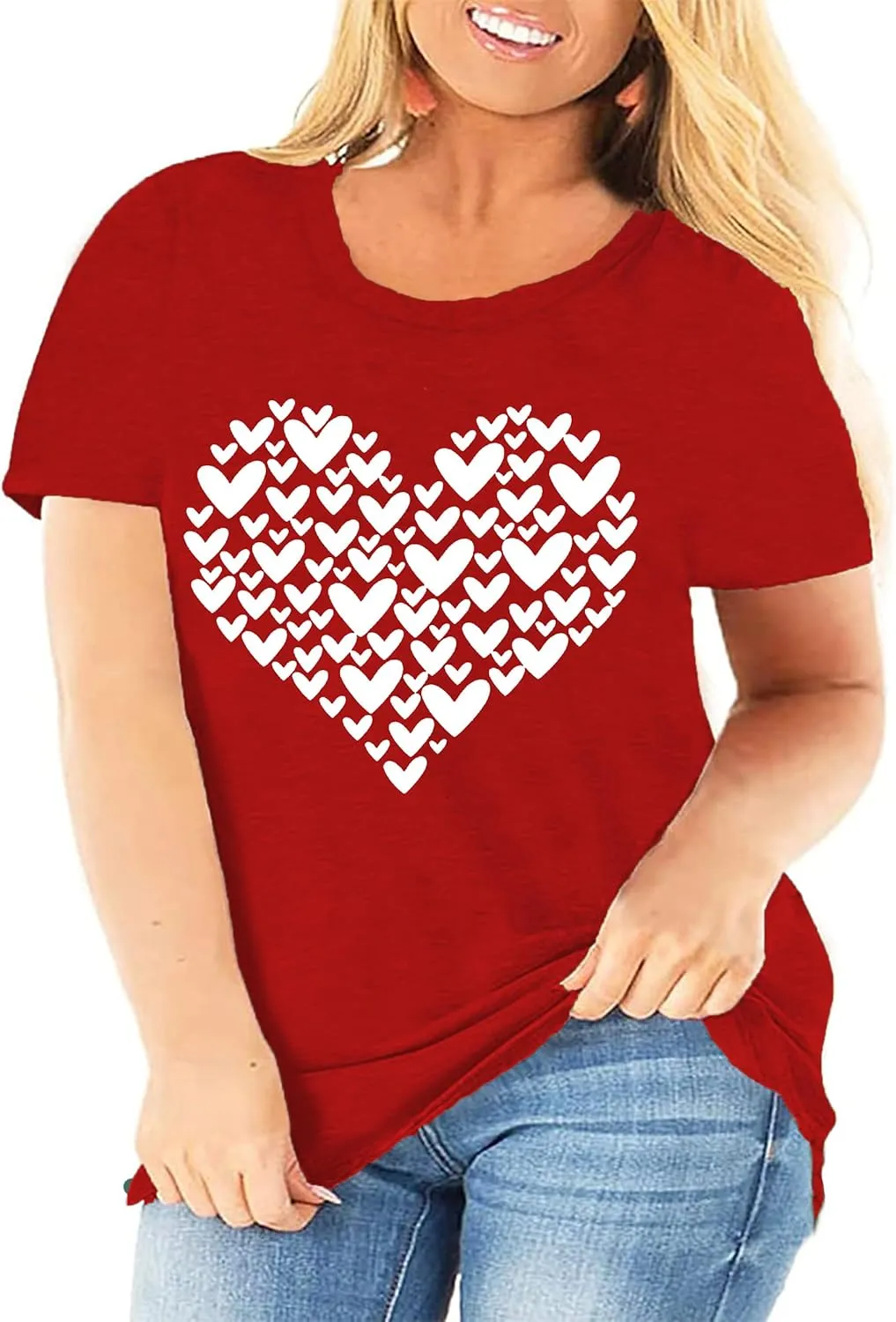 Plus Size Valentines Shirts for Women Heart Print Graphic Tees Teacher Valentine Shirt Casual Tops