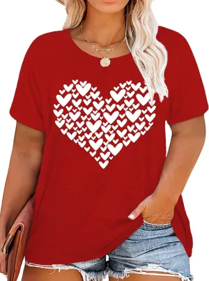 Plus Size Valentines Shirts for Women Heart Print Graphic Tees Teacher Valentine Shirt Casual Tops