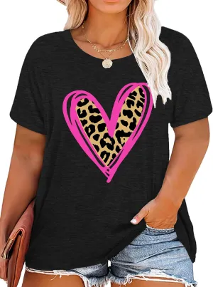 Plus Size Valentines Shirts for Women Heart Print Graphic Tees Teacher Valentine Shirt Casual Tops