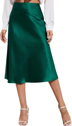 Preppy Skirts Womens High Waist Midi Skirt Solid Satin Dress Zipper Elegant Summer Skirts Cage Skirt Belt