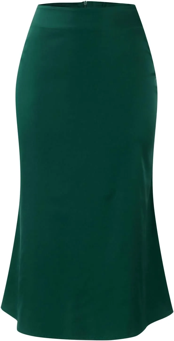 Preppy Skirts Womens High Waist Midi Skirt Solid Satin Dress Zipper Elegant Summer Skirts Cage Skirt Belt
