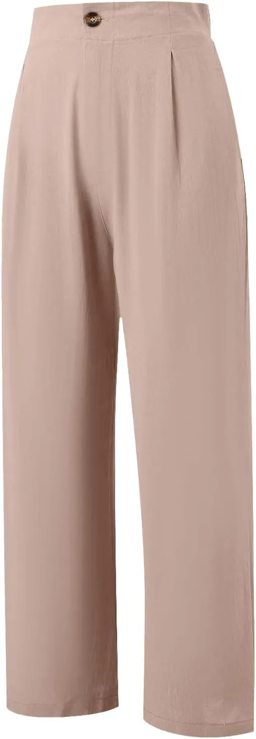 PTOLOCIF Palazzo Pants for Women,Baggy Linen Pants Summer Lightweight High Waist Palazzo Pants Loose Straight Leg Pants
