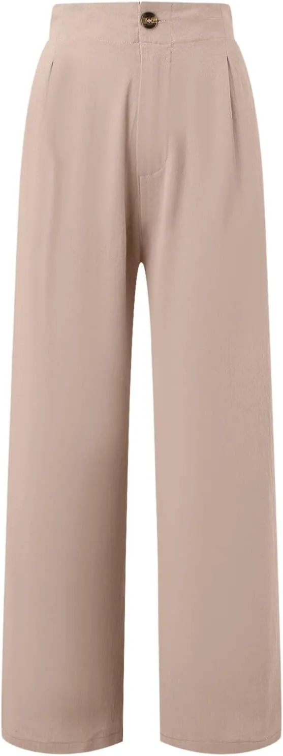 PTOLOCIF Palazzo Pants for Women,Baggy Linen Pants Summer Lightweight High Waist Palazzo Pants Loose Straight Leg Pants