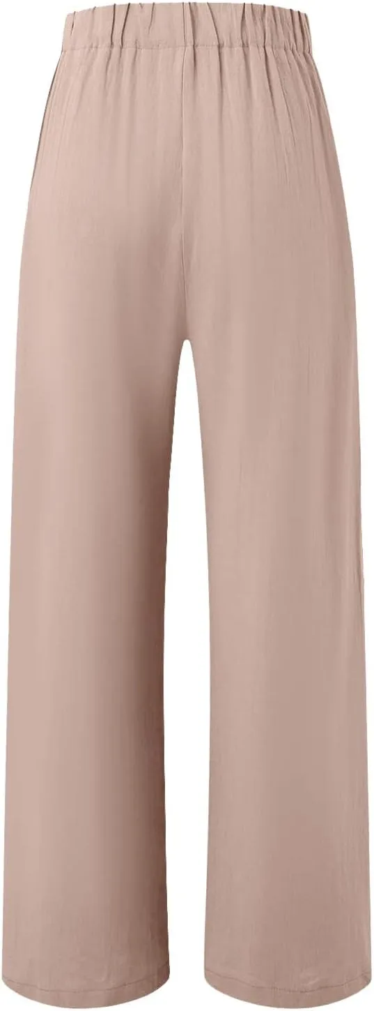 PTOLOCIF Palazzo Pants for Women,Baggy Linen Pants Summer Lightweight High Waist Palazzo Pants Loose Straight Leg Pants