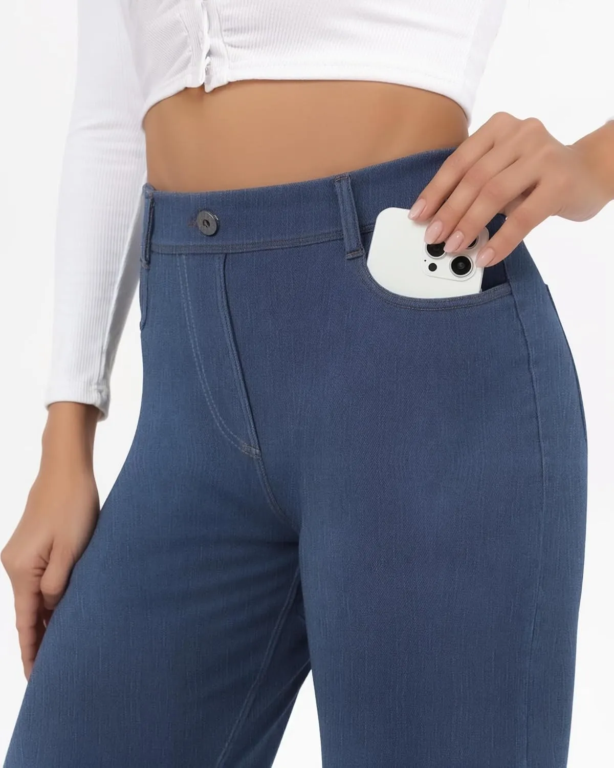 Pull On Jeans for Women Wide Leg High Waisted Stretch Baggy Jeans Casual Trendy Straight Denim Pants