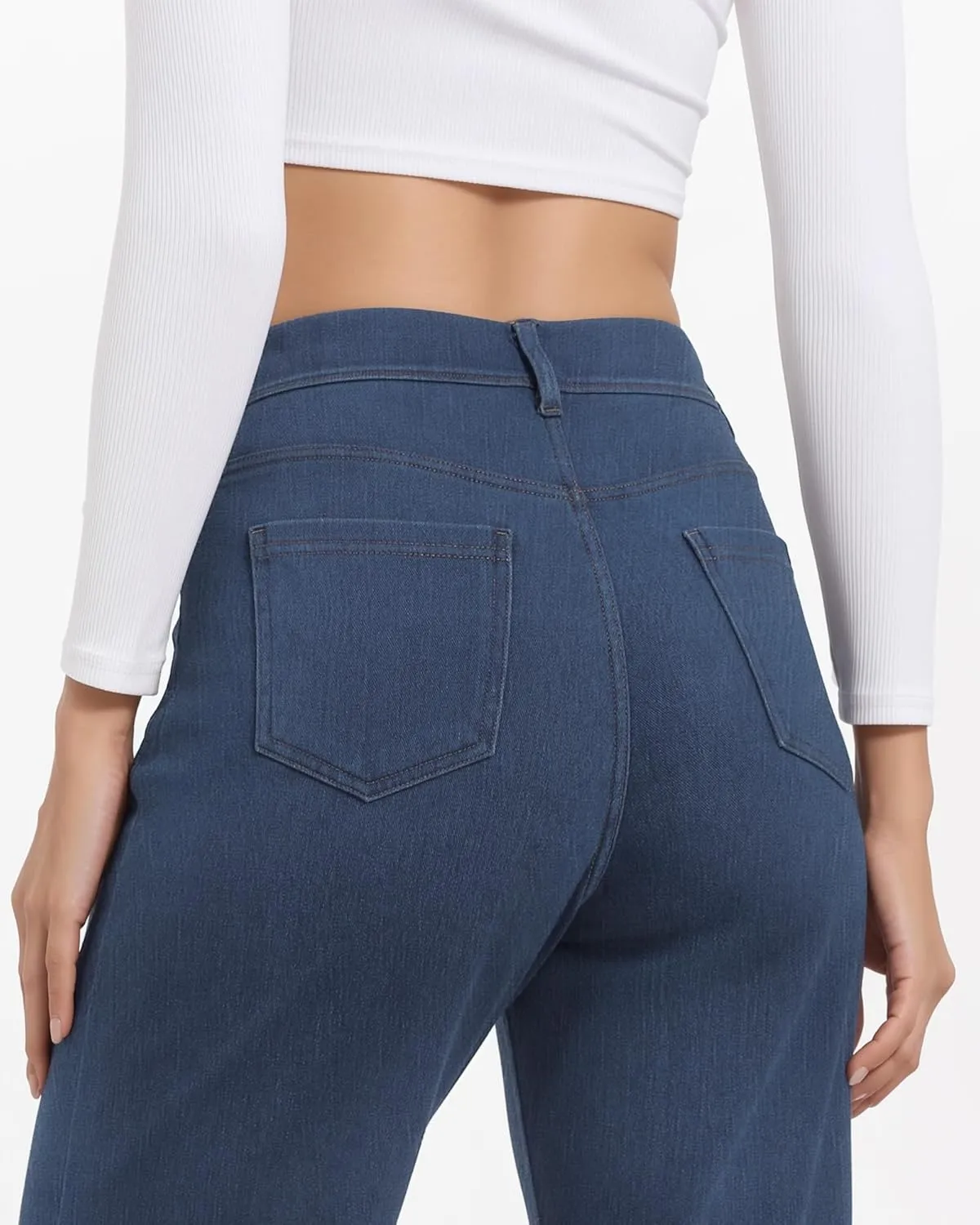 Pull On Jeans for Women Wide Leg High Waisted Stretch Baggy Jeans Casual Trendy Straight Denim Pants