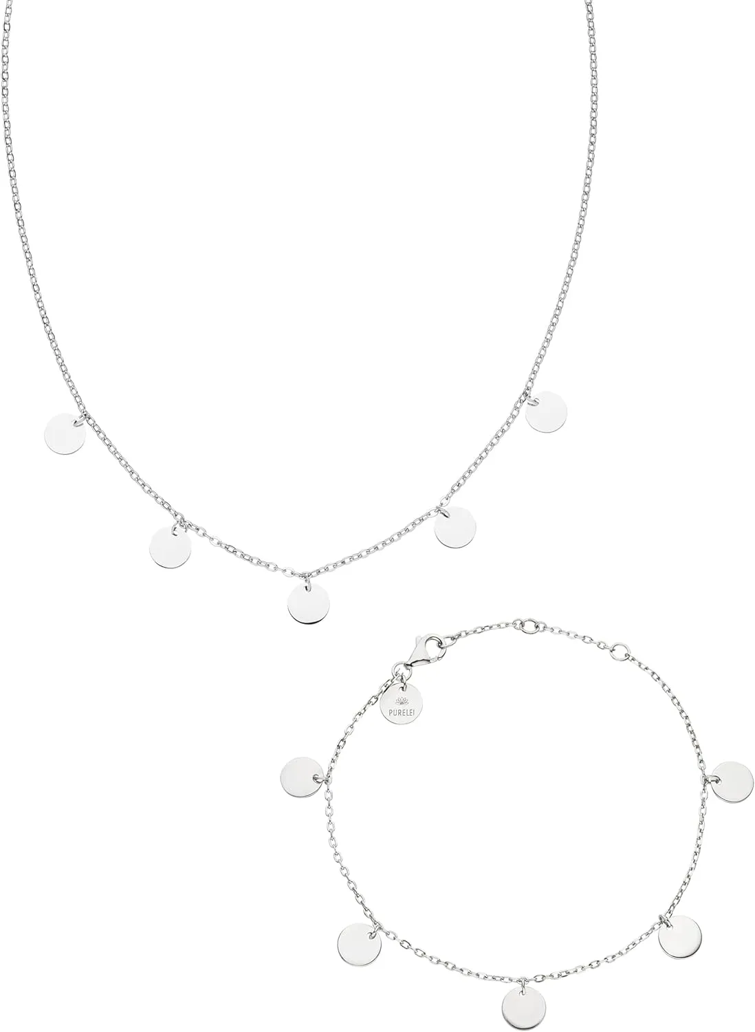 Purelei Kalea Bundle Silver  Waterproof necklace bracelet set  Stainless steel jewelry  Jewelry gift sets  Jewelry sets for women  Necklace and bracelet with coins  Silver jewelry set
