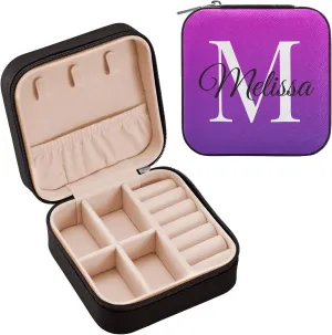 Purple Gradient Custom Travel Jewelry Case PU Leather Personalized Portable Jewelry Box Travel Jewelry Organizer Small Jewelry Box for Earring Ring Bracelet Gifts Display Box Holder for Women