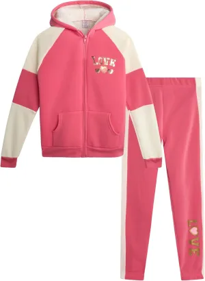 Real Love Girls' Sweatsuit Set - 2 Piece Sweatshirt with Sherpa Fleece Lined Hood and Jogger Sweatpants (7-16)