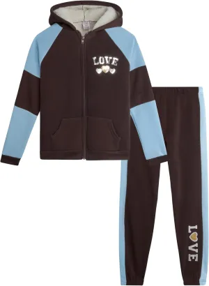 Real Love Girls' Sweatsuit Set - 2 Piece Sweatshirt with Sherpa Fleece Lined Hood and Jogger Sweatpants (7-16)