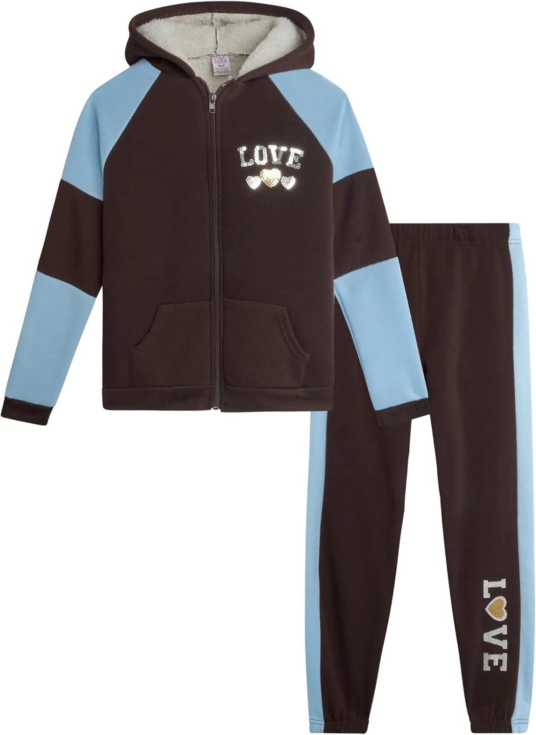 Real Love Girls' Sweatsuit Set - 2 Piece Sweatshirt with Sherpa Fleece Lined Hood and Jogger Sweatpants (7-16)