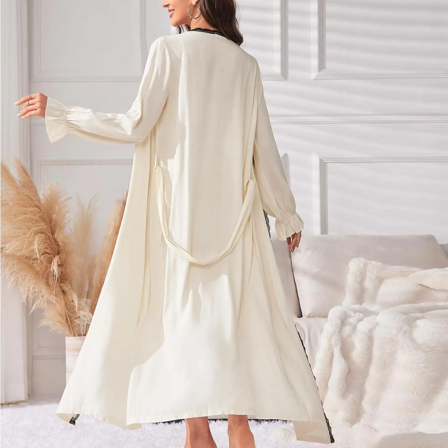 Robe Sets for Women 2 Piece Nightgown Long Sleeve Bathrobe Soft Sleepwear Chemise Bride Pajama Cotton Loungewear