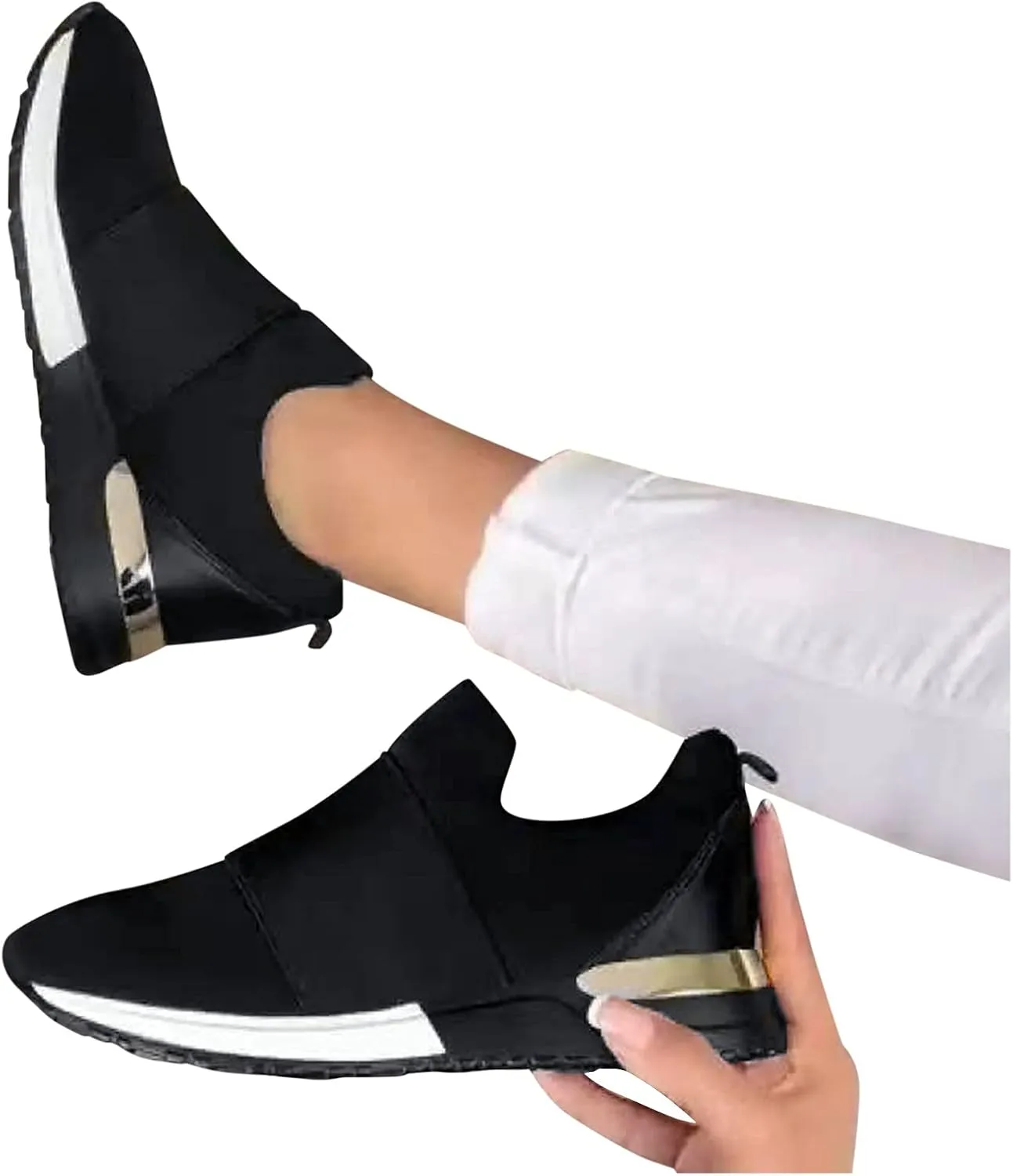 SBGMoSJ Womens Black Platform Fashion Sneakers Red and White Athletic Shoes Women's Womens Wide Width Shoes Dressy Casual Chunky Sneakers for Women Trendy Cute Comfy Fall Shoes Women