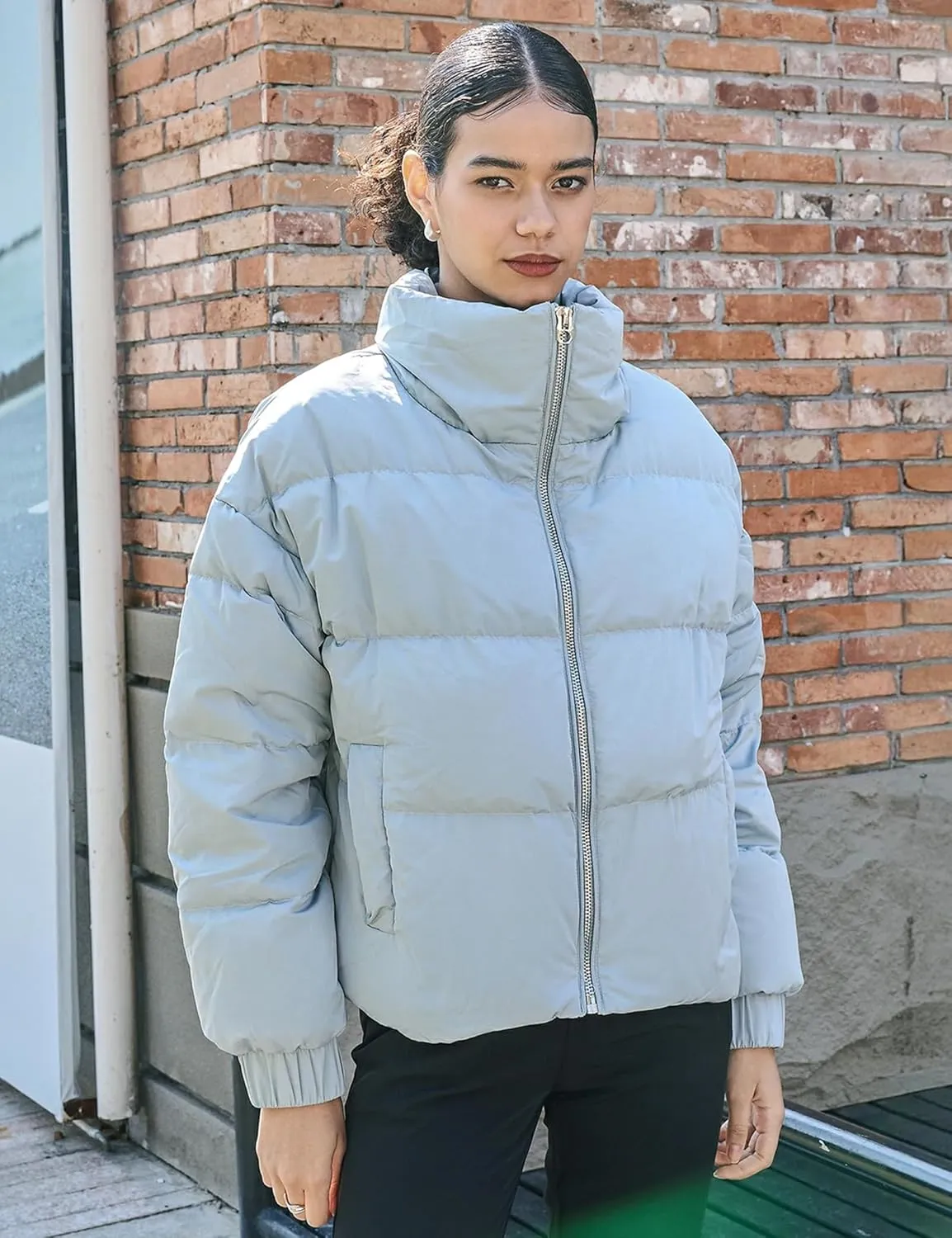 SDEER Women's Goose Down Jacket Parkas Winter Stand Collar Casual Puffer Down Jacket Quilted Warm Cropped Coat