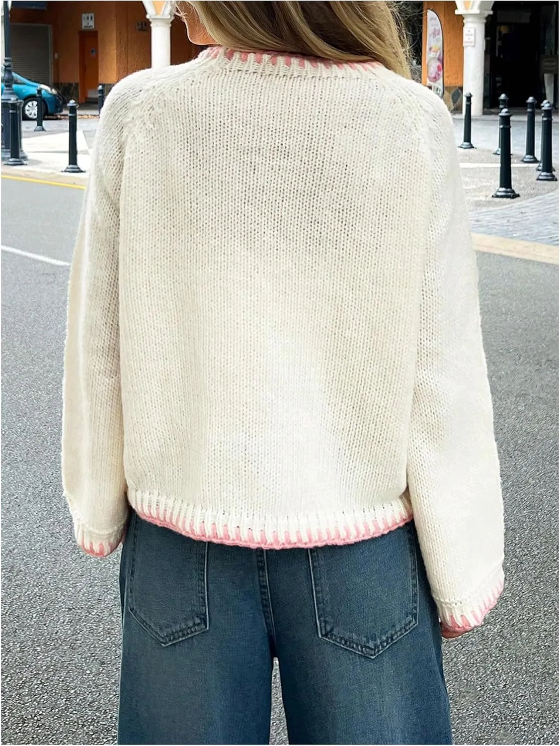 SHENHE Women's Oversized Graphic Pullover Sweater Crew Neck Cute Soft Knitted Sweater