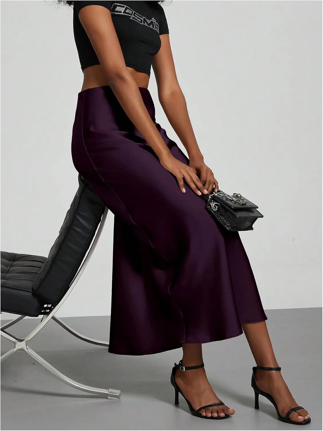 SHENHE Women's Satin Maxi Skirts High Waisted A Line Long Skirts Elegant Office Skirts