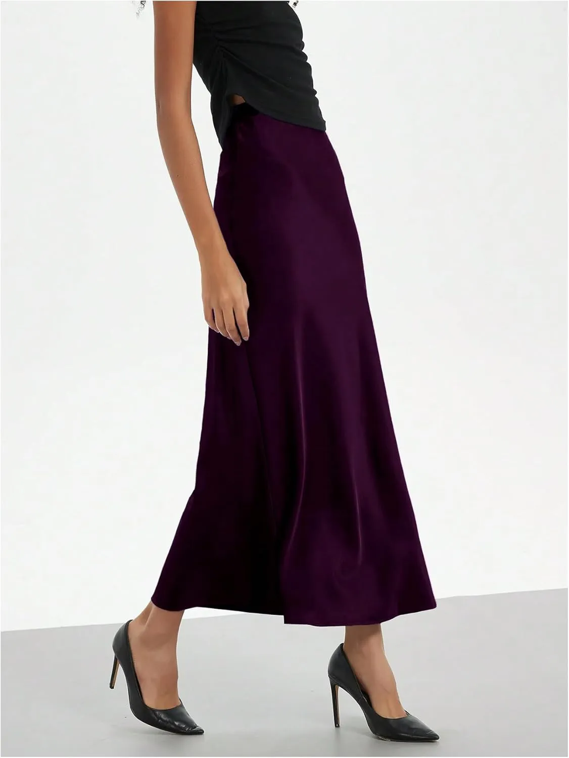 SHENHE Women's Satin Maxi Skirts High Waisted A Line Long Skirts Elegant Office Skirts