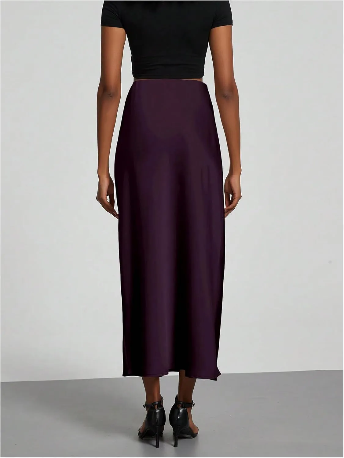 SHENHE Women's Satin Maxi Skirts High Waisted A Line Long Skirts Elegant Office Skirts