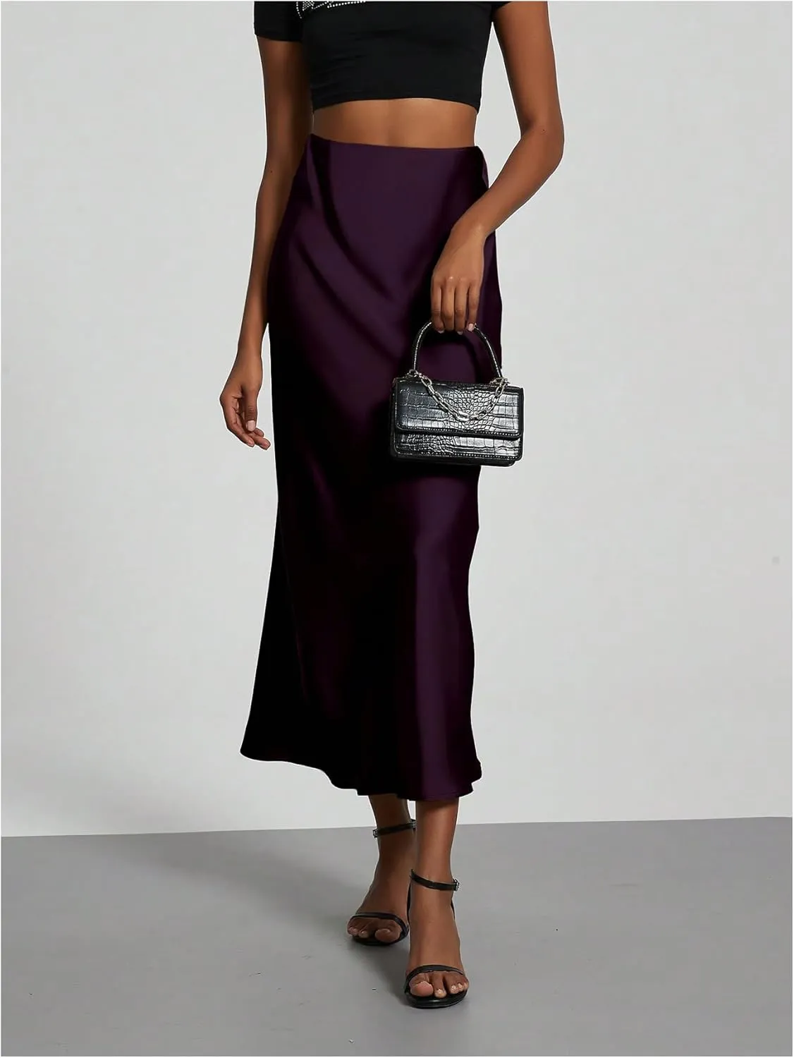 SHENHE Women's Satin Maxi Skirts High Waisted A Line Long Skirts Elegant Office Skirts