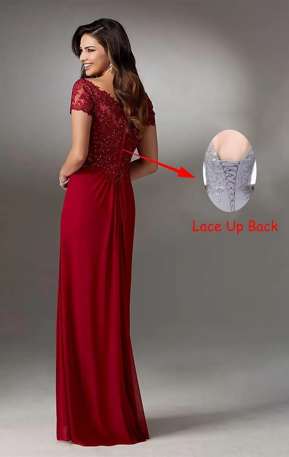 Short Sleeves Mother of Bride Dress Laces Chiffon Mother of The Groom Dress for Women Formal Wedding Guest Dress