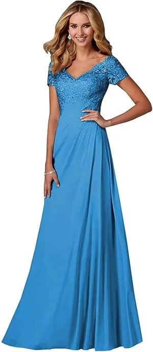 Short Sleeves Mother of Bride Dress Laces Chiffon Mother of The Groom Dress for Women Formal Wedding Guest Dress