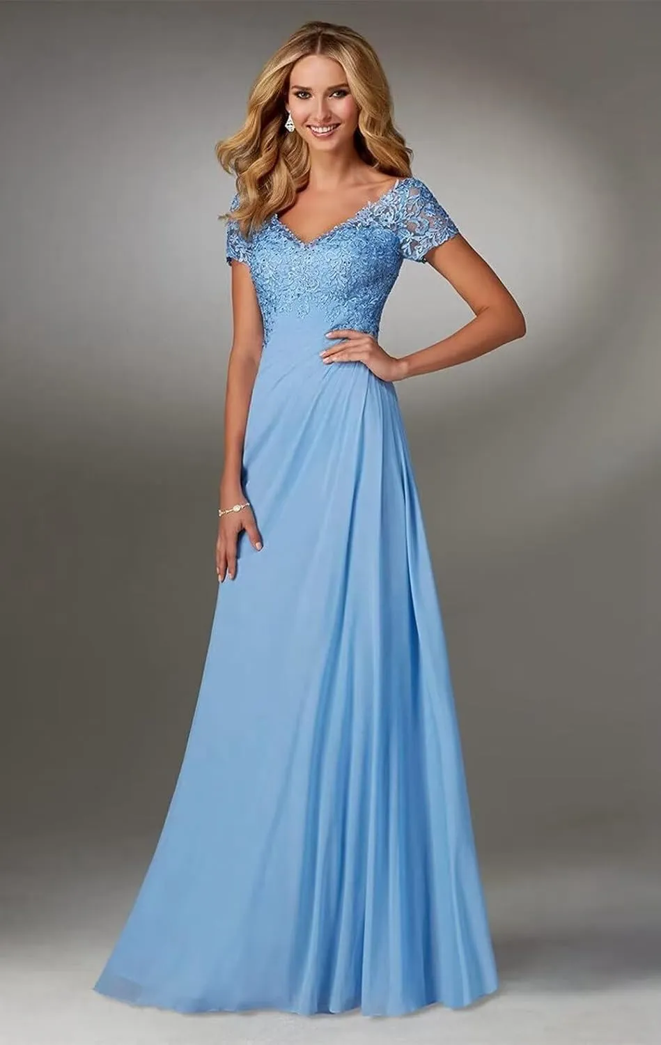 Short Sleeves Mother of Bride Dress Laces Chiffon Mother of The Groom Dress for Women Formal Wedding Guest Dress