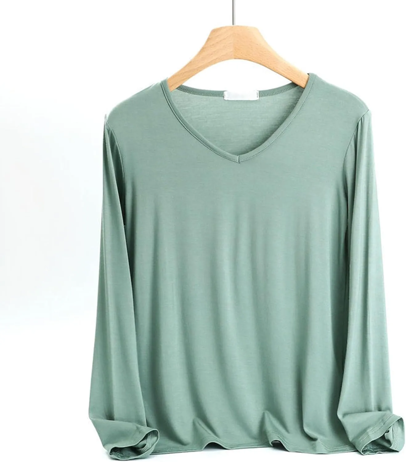 Sleep Shirts for Women Modal V Neck Solid Color Lounge Pajamas Top Soft Ladies Long Sleeve Pajama Shirt