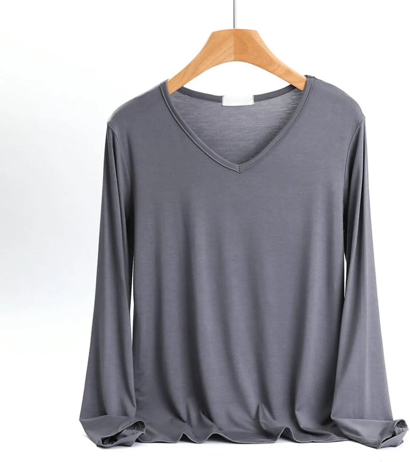 Sleep Shirts for Women Modal V Neck Solid Color Lounge Pajamas Top Soft Ladies Long Sleeve Pajama Shirt