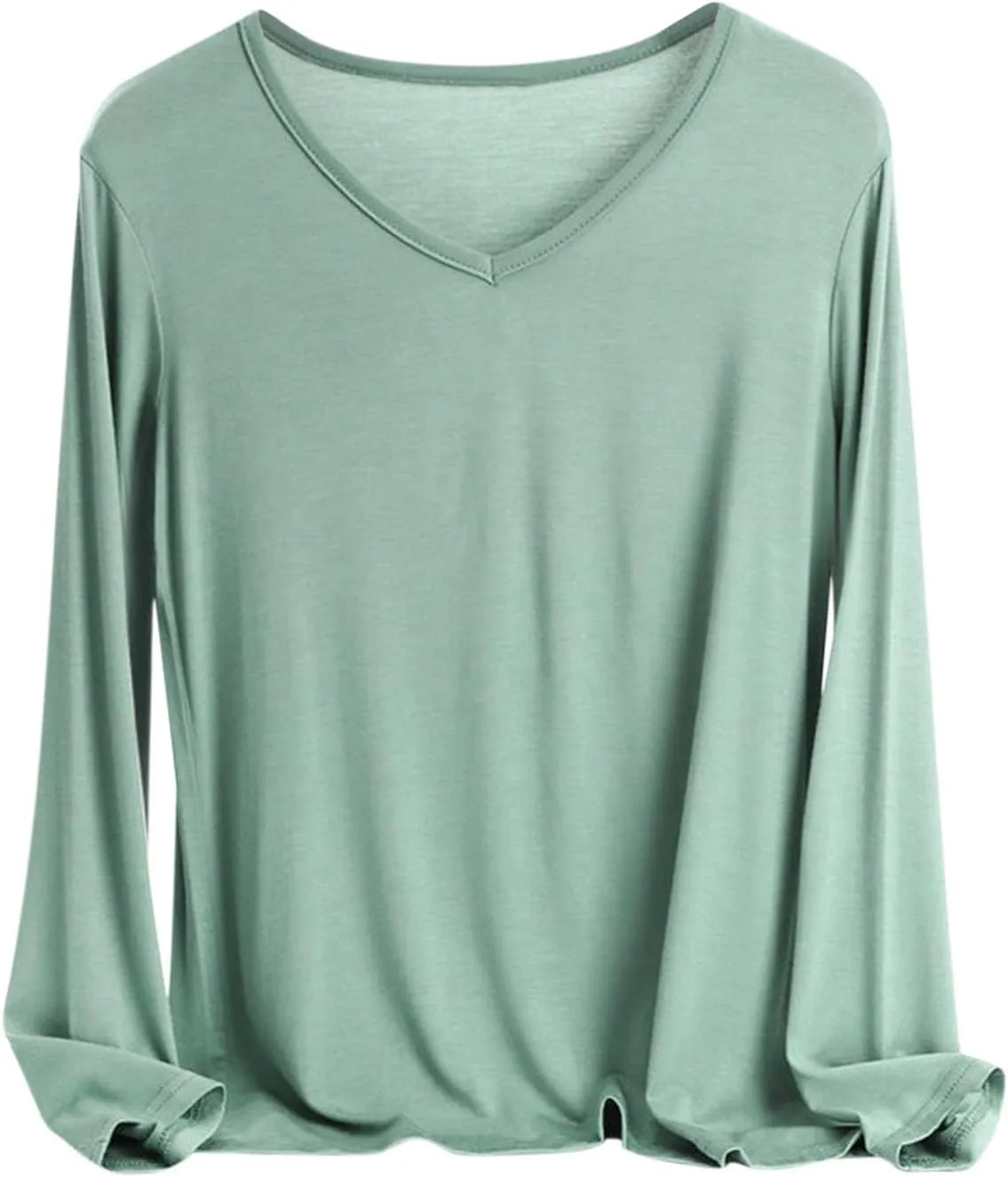 Sleep Shirts for Women Modal V Neck Solid Color Lounge Pajamas Top Soft Ladies Long Sleeve Pajama Shirt