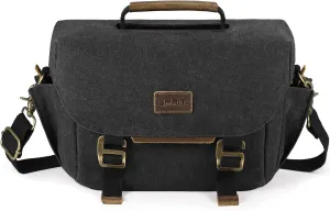 SMRITI Canvas DSLR Camera Bag, Camera Messenger Bag for Photographers,Travel Waterproof Shoulder Camera Case for Men Women (Black)