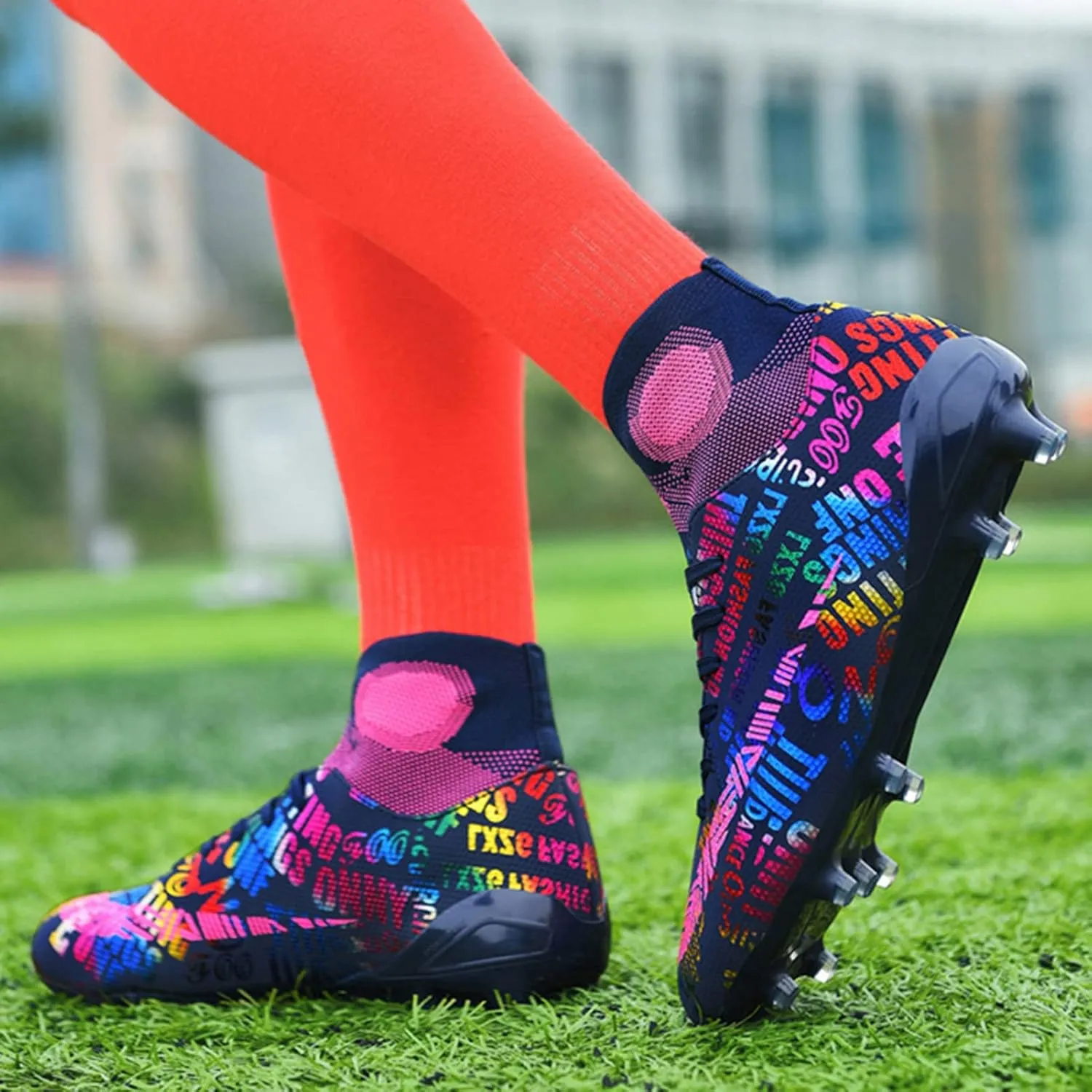 Soccer Cleats Boys,Professional High-Top Fg/Ag Football Cleats Men,Breathable Comfortable Indoor Soccer Shoes Mens,Lightweight Non-Slip,for Training