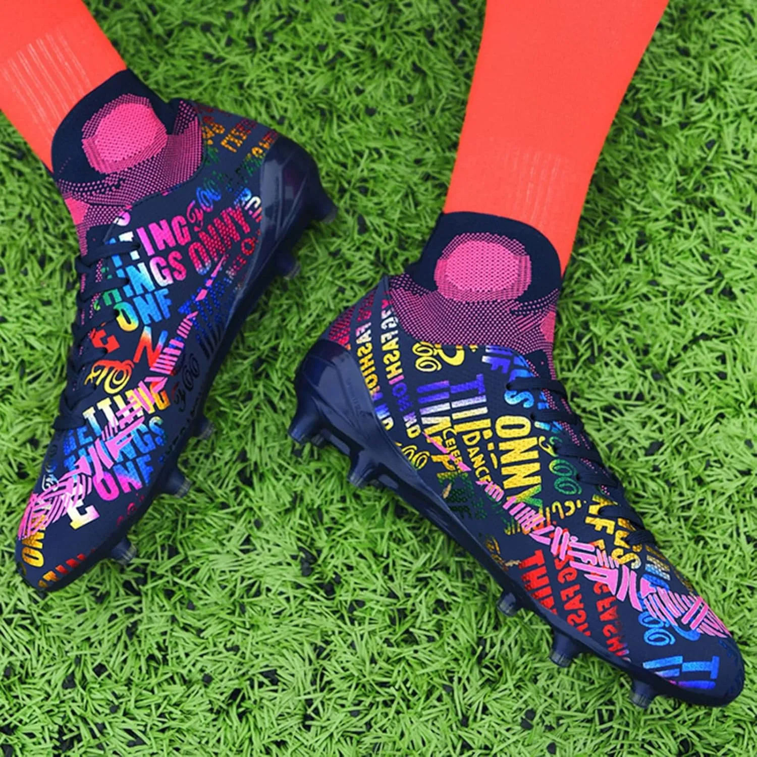 Soccer Cleats Boys,Professional High-Top Fg/Ag Football Cleats Men,Breathable Comfortable Indoor Soccer Shoes Mens,Lightweight Non-Slip,for Training