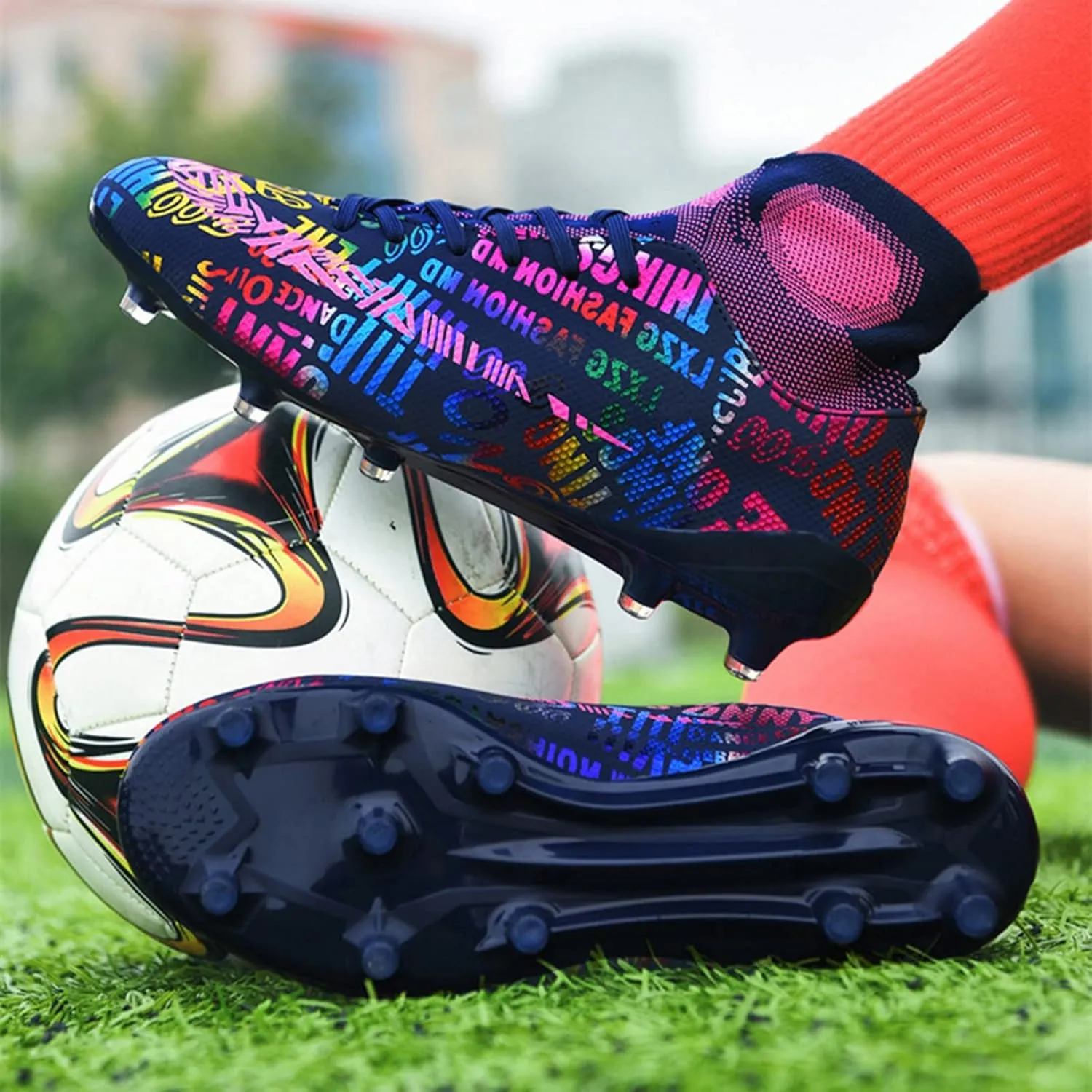 Soccer Cleats Boys,Professional High-Top Fg/Ag Football Cleats Men,Breathable Comfortable Indoor Soccer Shoes Mens,Lightweight Non-Slip,for Training